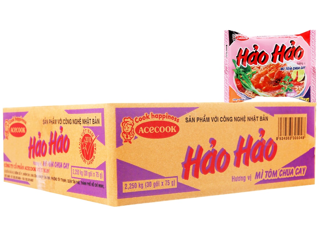 Thùng 30 gói mì hảo hảo tôm chua cay 75g