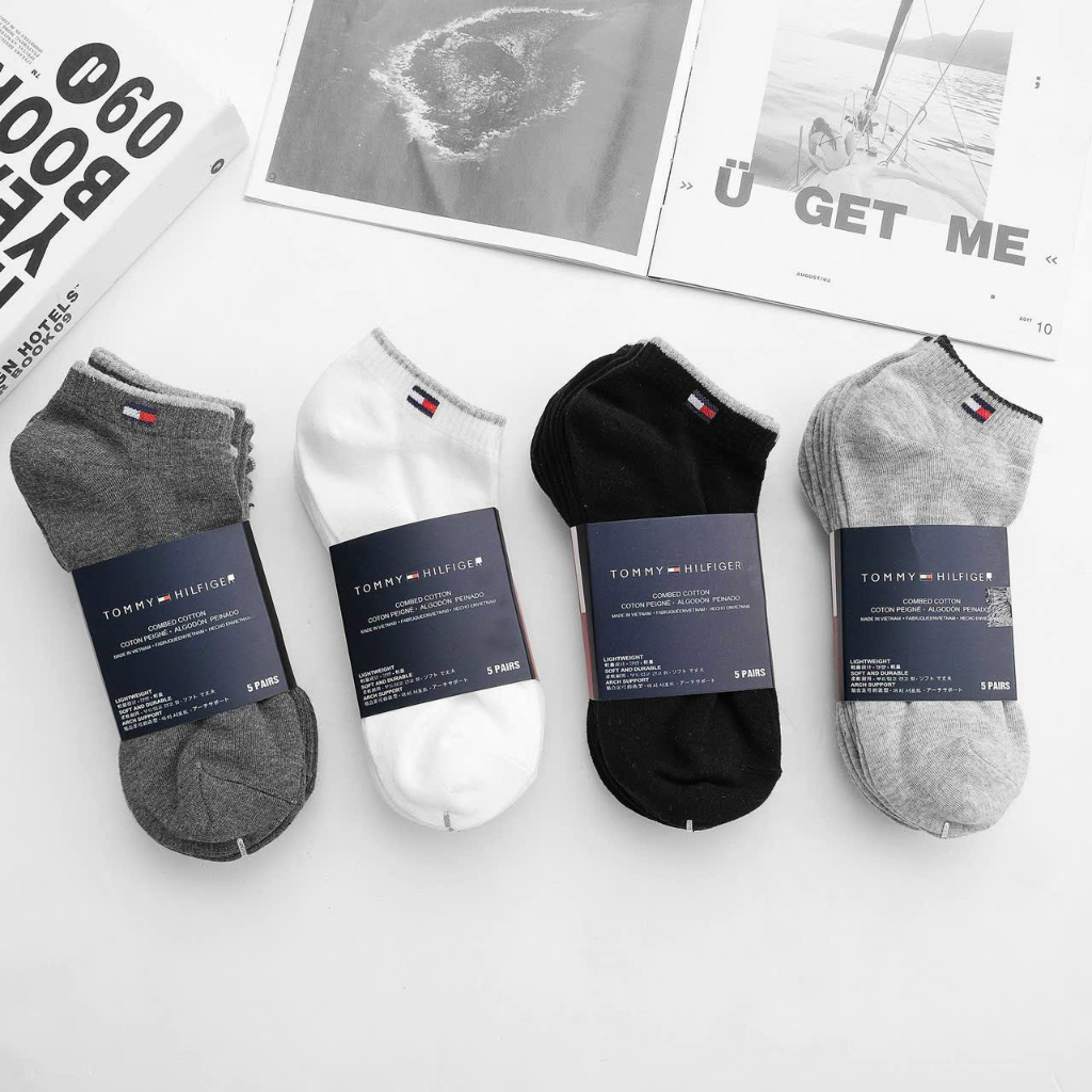 Tất vớ nam nữ cổ ngắn thông hơi,kháng khuẩn- Set 5 đôi tất TOMMY chống hôi Chân