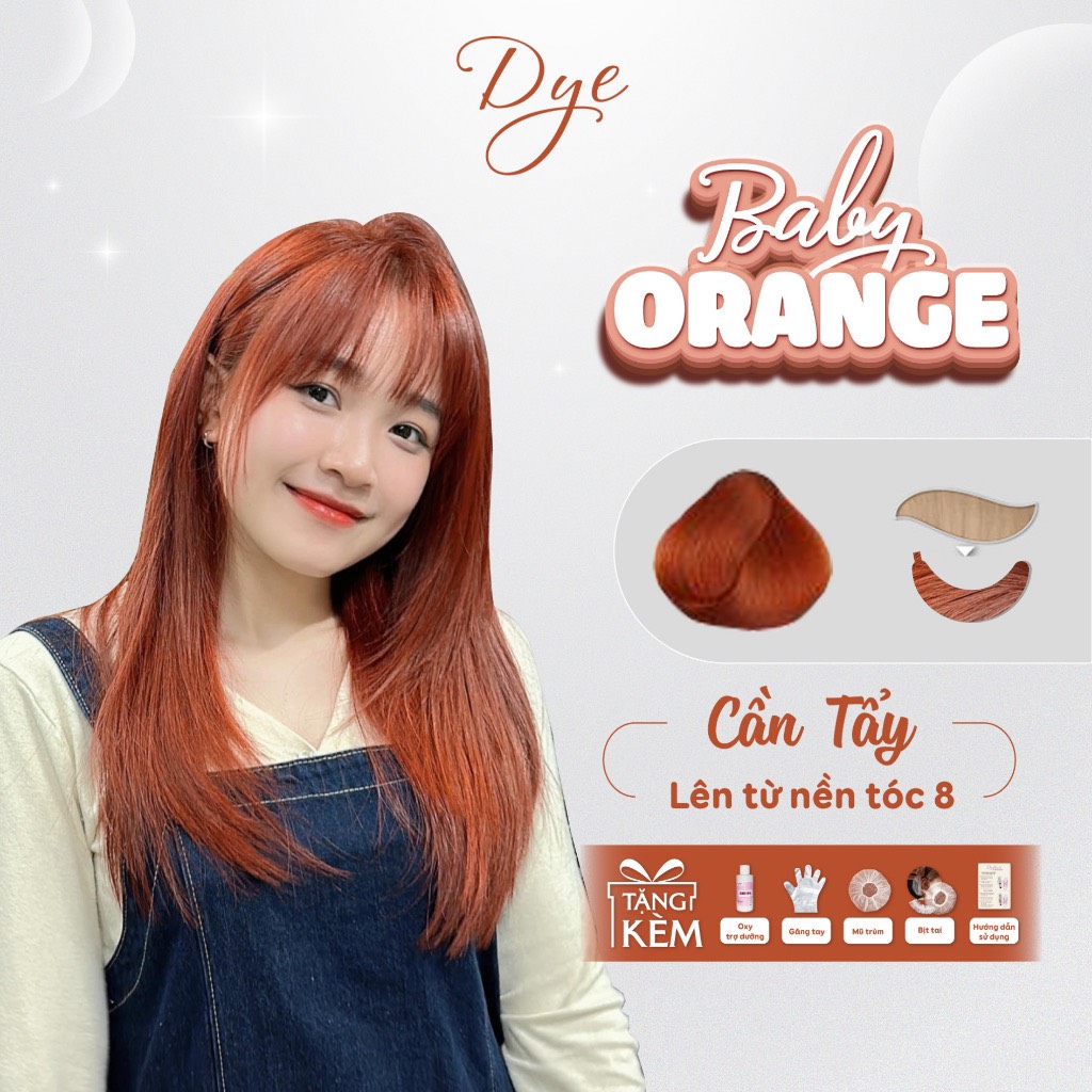 Thuốc nhuộm tóc, thuốc nhuộm tóc baby orange, dye.hair, tặng kèm oxy trợ dưỡng và bao tay