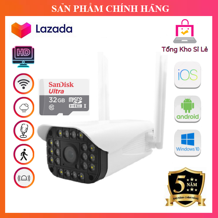 (TÙY CHỌN THẺ 32/64/128GB)Camera Ngoài Trời Xoay 360 Độ Camera Không Dây , Camera Yoosee , Camera IP Wifi Yoosee 4 Râu xoay 360 độ, độ phân giải FULL HD 5MP 1920x1080p Không Dây,Camera trong nhà