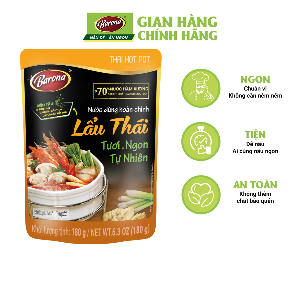 Nước Dùng Lẩu Thái Barona 180g tươi ngon chuẩn vị không cần nêm nếm