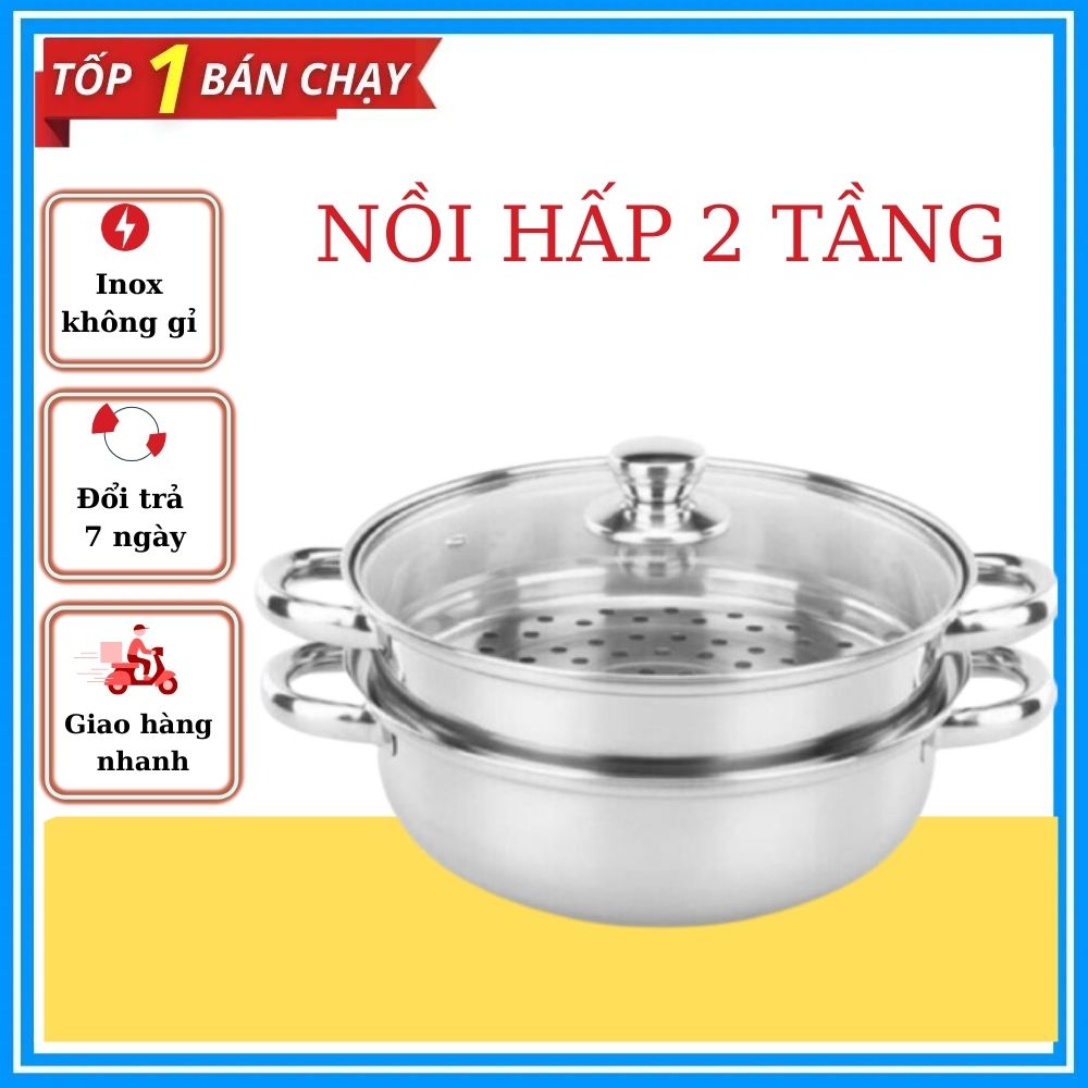 Bộ nồi hấp 2 tầng, nồi hấp 2 tầng inox, nồi hấp cách thủy đa năng,