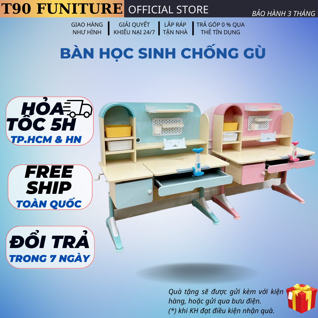 Bàn Học Sinh Thông Minh Chống Gù T90. Thiết Kế Công Thái Học Cho Học Sinh Sinh Viên. Hiện Đại