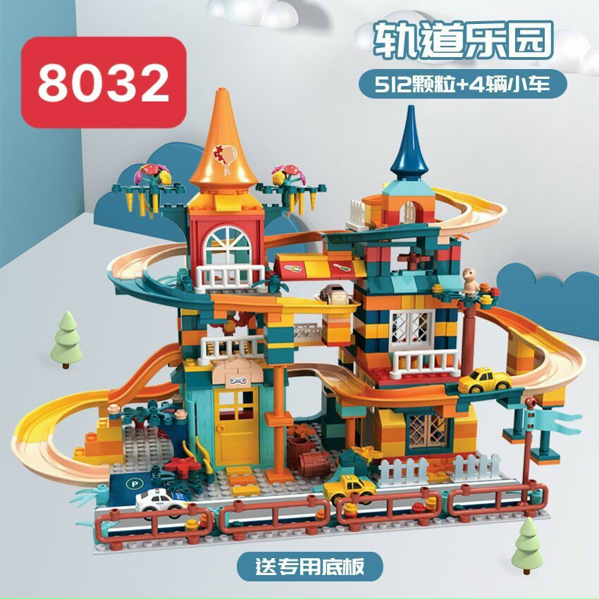 Đồ chơi lắp ráp foxi kiểu lego mô hình lâu đài cầu trượt ô tô 512 chi tiết j8032