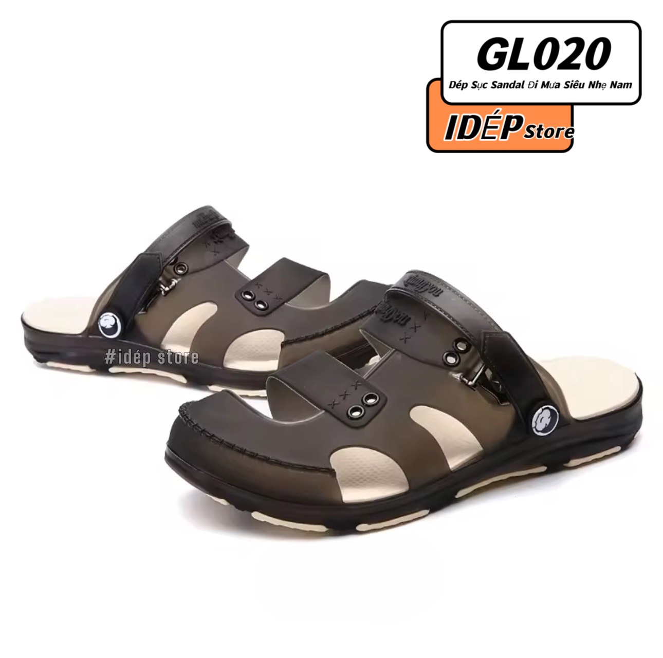  Dép sục nhựa dẻo đi mưa - Giày sandal bít mũi Nam Nữ 3 quai lỗ thoáng khí siêu nhẹ đi biển mùa hè GL020 - iDép 