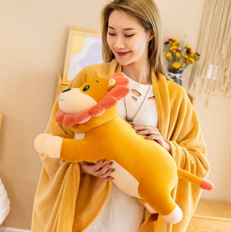 Sư tử có mền - bộ chăn gối văn phòng hình sư tử - gấu bông sư tử 2 trong 1 - sư tử có chăn siêu thị gấu