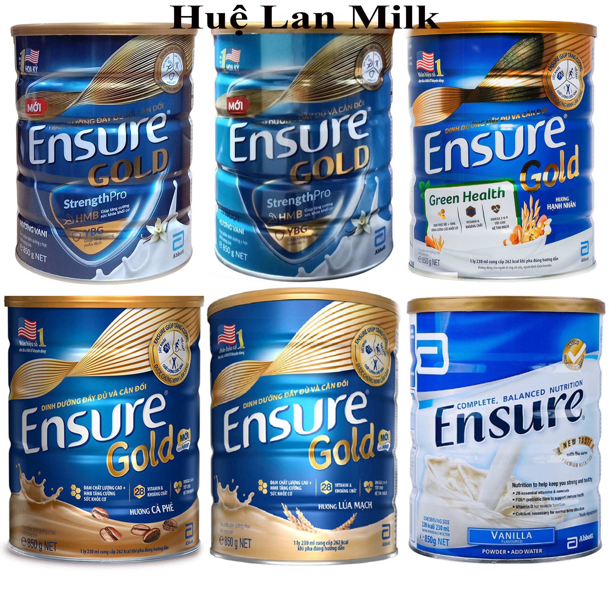 Sữa Bột  Abbott Ensure Gold HMB Hương Vani/ Vani Ít Ngọt/ Hạnh Nhân/ Cà phê/ Lúa Mạch/ Ensure Úc - Hộp 850g