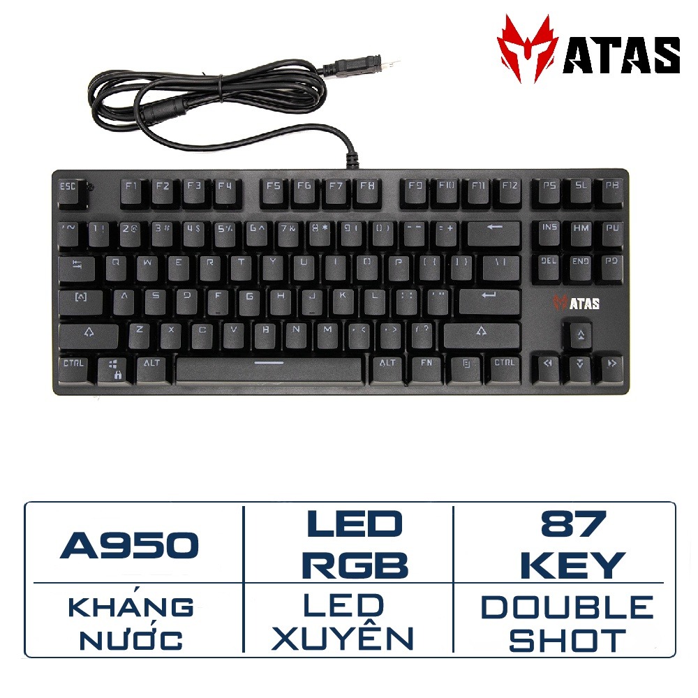 Bàn phím cơ gaming atas a950 - blue switch - led rainbow - chống nước - 87 key