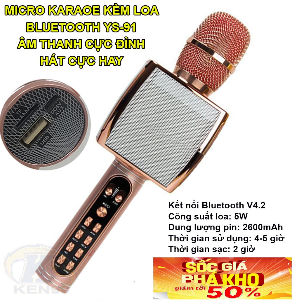 Mic Hát Karaoke, Micro Karaoke Kèm Loa Bluetooth YS-91 Kèm Loa Bluetooth 3 trong 1 Âm thanh cực đỉnh - Hát Cực Hay, BẢO HÀNH ĐỔI MỚI TRÊN TOÀN QUỐC
