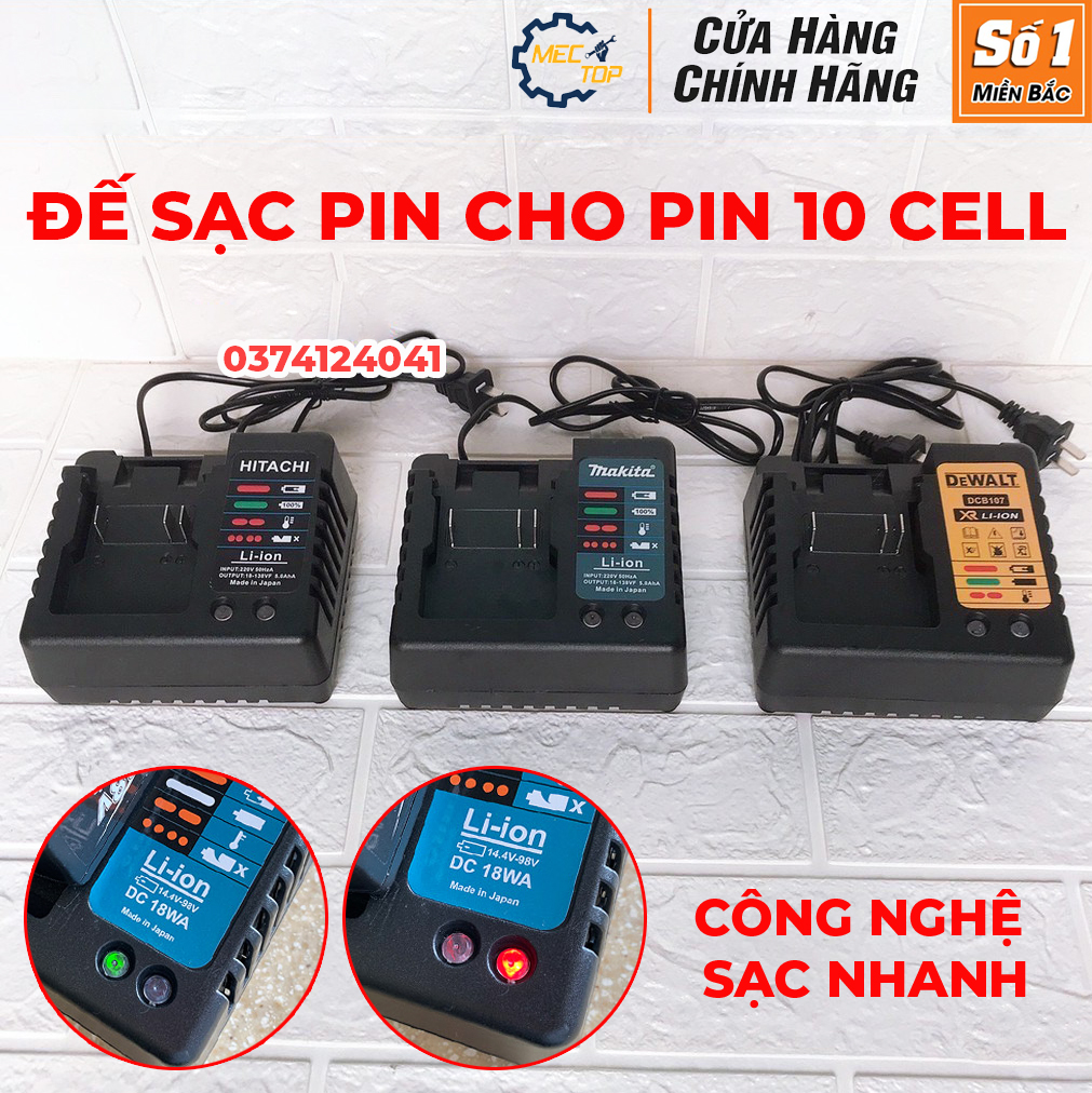 Sạc pin cho pin 10 CELL - Dùng cho máy khoan, máy siết bulong, máy mài pin - Đế sạc 220V - Công nghệ sạc nhanh