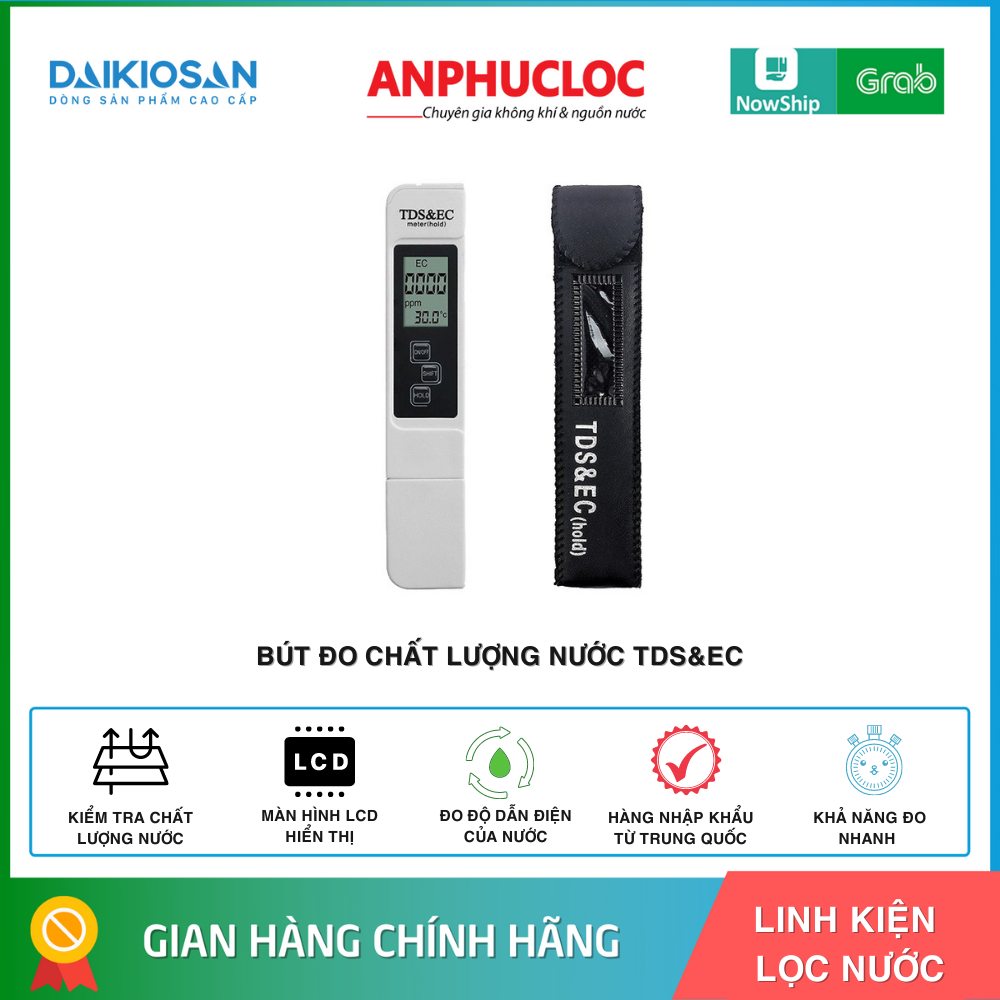 BÚT ĐO CHẤT LƯỢNG NƯỚC TDS & EC ĐIỆN TỬ PPM 3 TRONG 1 KÈM PIN 3V CR2032