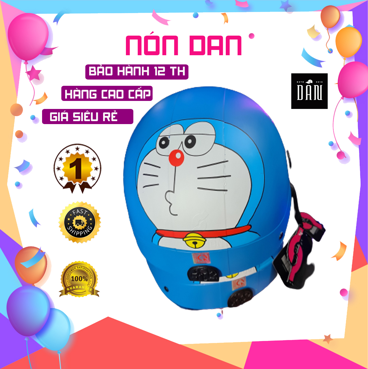 Nón bảo hiểm son có lỗ thông gió cao cấp có hình DOREMON
