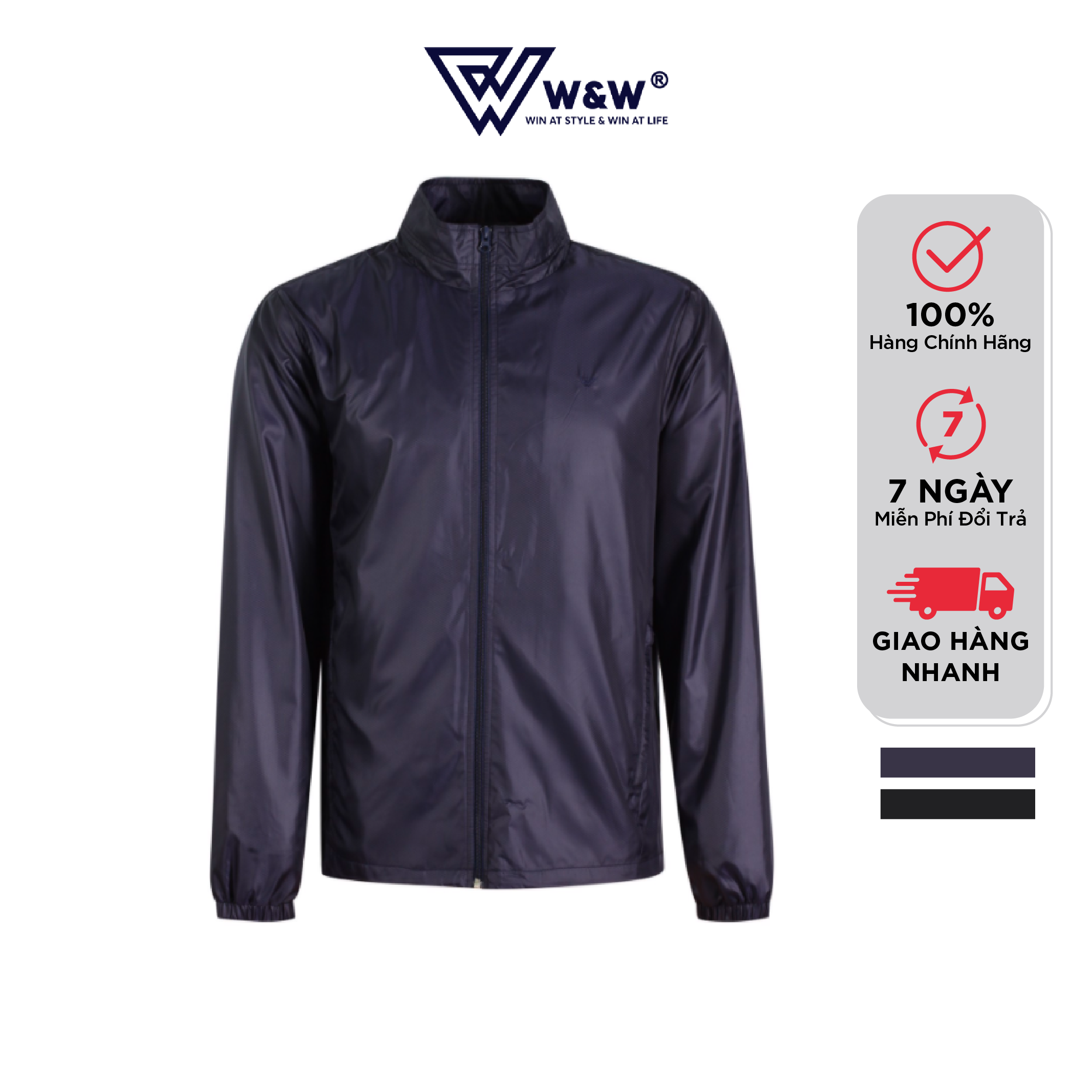 Áo Khoác Gió Nam 2 Lớp W&W Thiết Kế Khóa Kéo Cổ Cao 5 Phân Khỏe Khoắn, Chất Liệu Vải Polyester Mềm Nhẹ Giữ Nhiệt Tốt Chống Nước Và Ngăn Gió WJK17