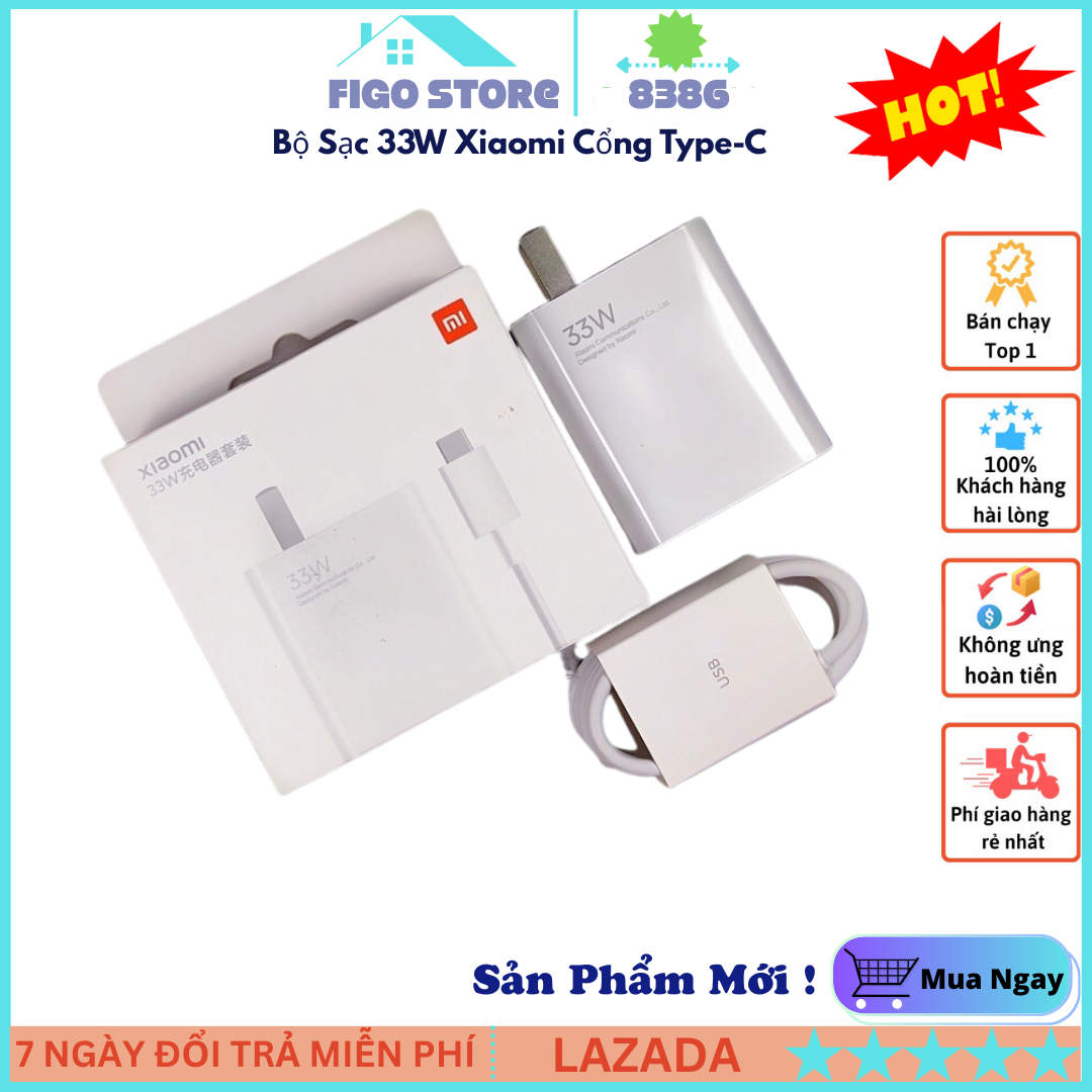 { New 2025 } Bộ Sạc Nhanh 33W Xiaomi Cổng Type-C Kèm Cáp Sạc chuẩn TYPE C FULLBOX, Thiết Kế Nhỏ Gọn, Sạc Nhanh Xiaomi, Bộ Sạc Có Dây, Bảo Hành 12 Tháng