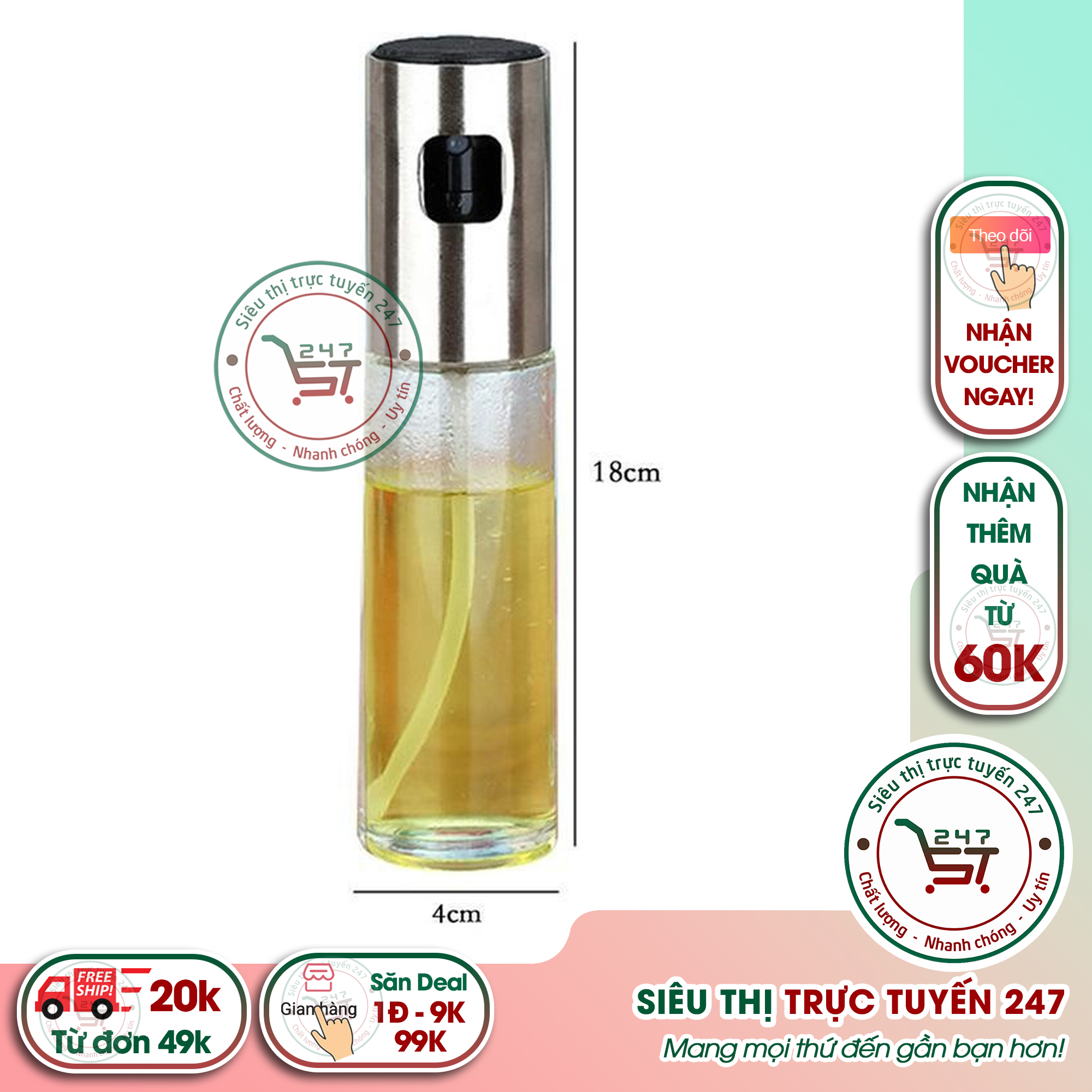 Chai xịt dầu ăn thủy tinh 100ml Bình xịt đa năng xịt gia vị tiện lợi với giá tốt cho chị em nội trợlSiêu thị trực tuyến 247