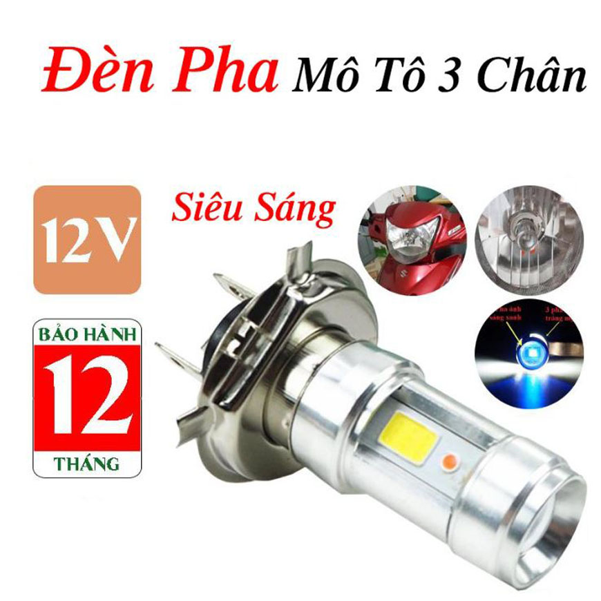 Bóng đèn Led xe máy siêu sáng,Bóng đèn led xe máy 3 chân Ghim trực tiếp - Đèn pha LED siêu sáng 12W, chân H4 đèn trợ sáng cho xe máy, motor