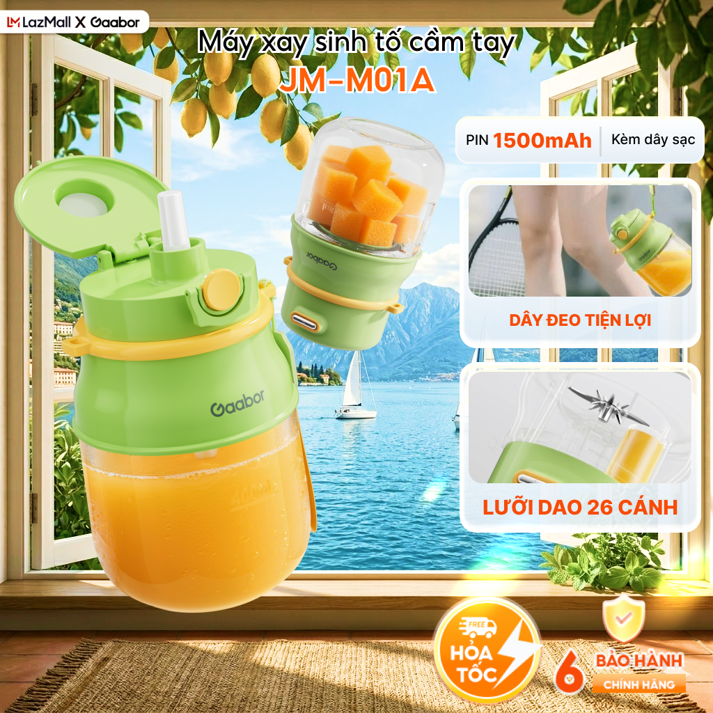 Máy xay sinh tố cầm tay pin Gaabor JM-M01A máy xay xinh tố 720ml máy xay mini xay trái cây mang du lịch, gym - Bảo hành 1 đổi 1