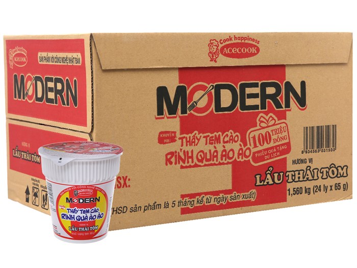 1 Thùng 24 ly mì Modern lẩu Thái tôm 65g/ LY