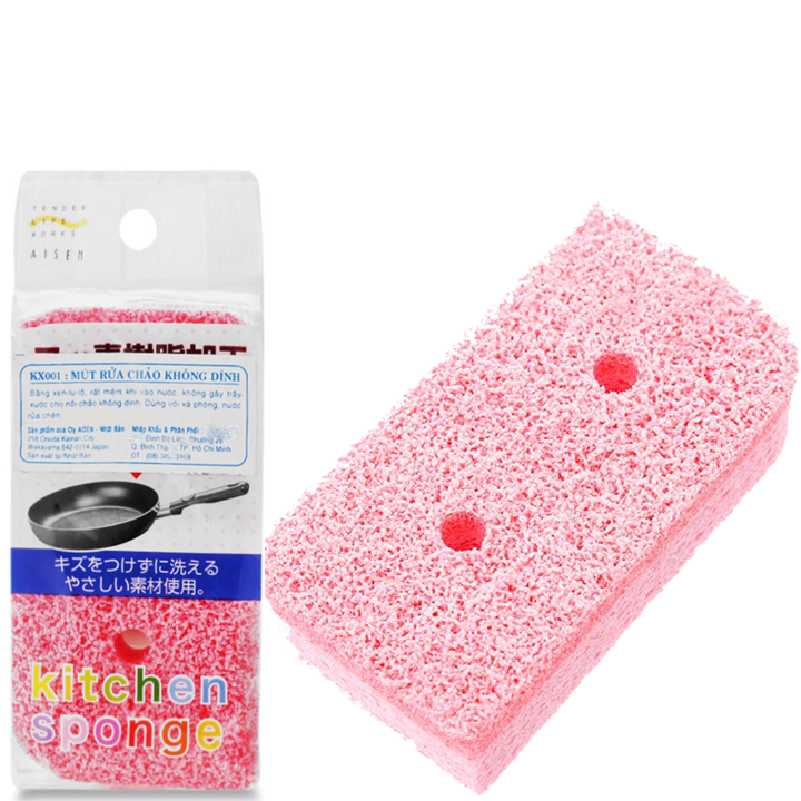Miếng mềm dùng rửa chảo chống dính 2 lớp Aisen Nhật Bản KX001 hàng nhập