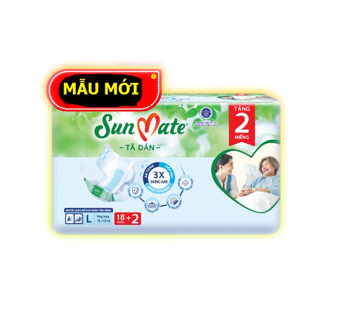 Tã dán sunmate size l18+2 mẫu mới tã dán người lớn