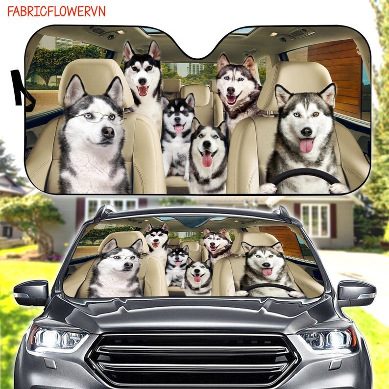 Siberian Husky Car Sunshade, Siberian Husky Car Decoration, Dog Windshield, Dog Lovers Gift, Dog Car Sunshade, Gift For Mom, Gif