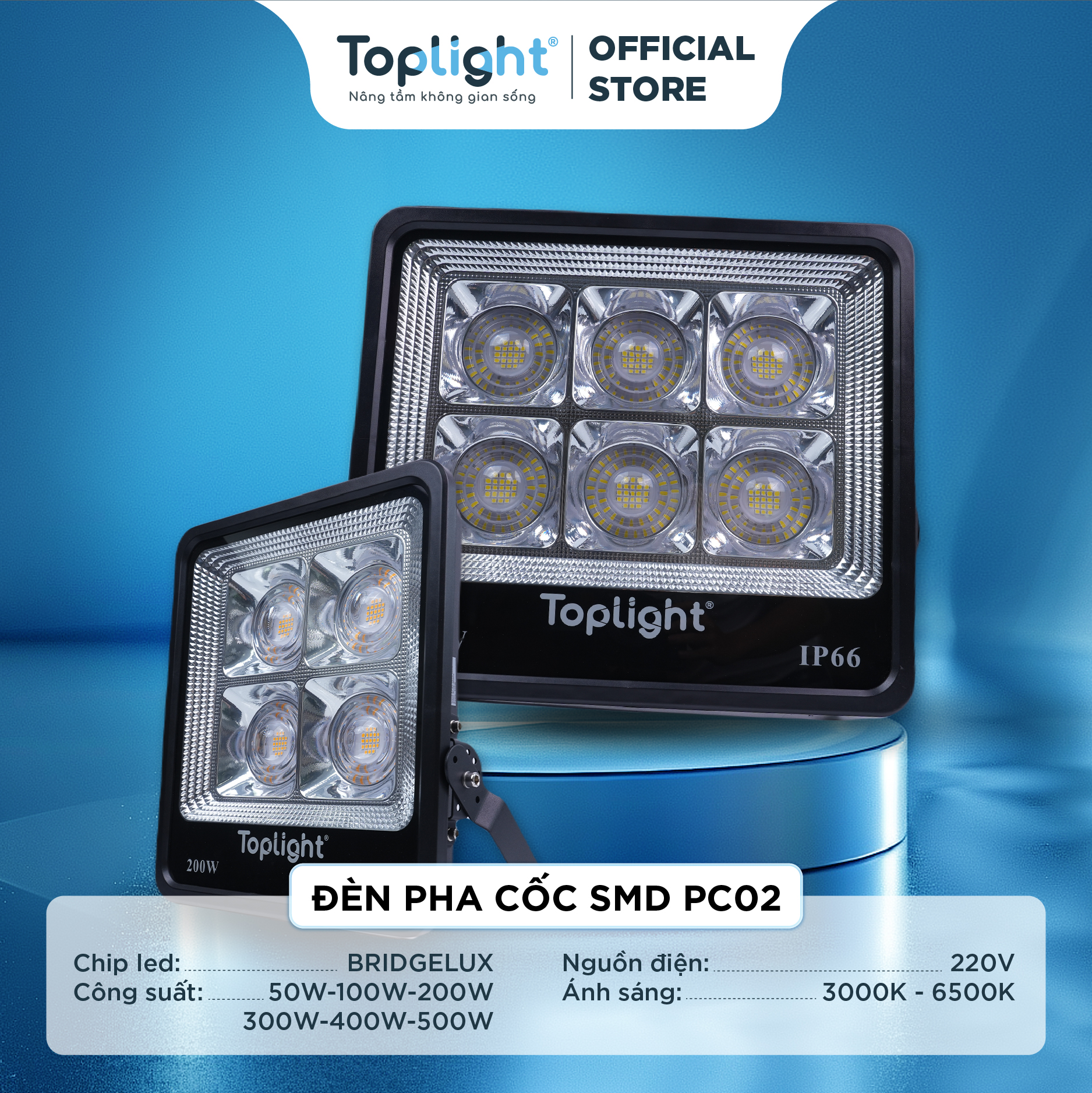 ĐÈN PHA CỐC TOPLIGHT CHIẾU XA SMD MODEL 02 CÔNG XUẤT 50W - 300W