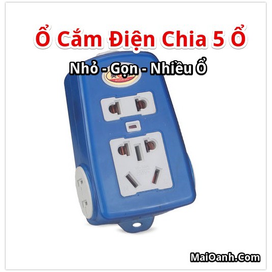 Ổ Cắm Điện Chia 5 Ổ (3 Tròn, 2 Dẹt, 1 Jack 3 Chân) - Nhựa Chống Cháy - OD701