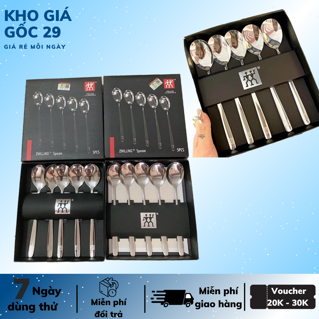 Set 5 thìa muống inox sáng bóng cán dài