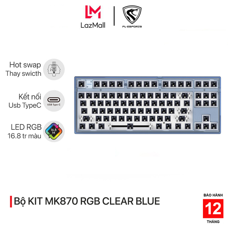 Bộ KIT bàn phím cơ FL-Esports MK870 RGB Clear Blue - Mạch xuôi - Sẵn foam - Hàng chính hãng