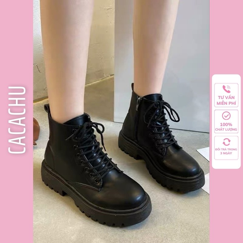 Giày bốt nữ ullzang siêu hot 2021 cao cổ màu đen CACACHU G015, boot nữ thời trang hàng Quảng Châu loại đẹp cao cấp
