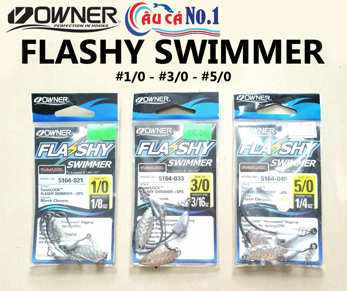Lưỡi câu mồi mềm owner flashy swimmer size 1/0 3/0 5/0