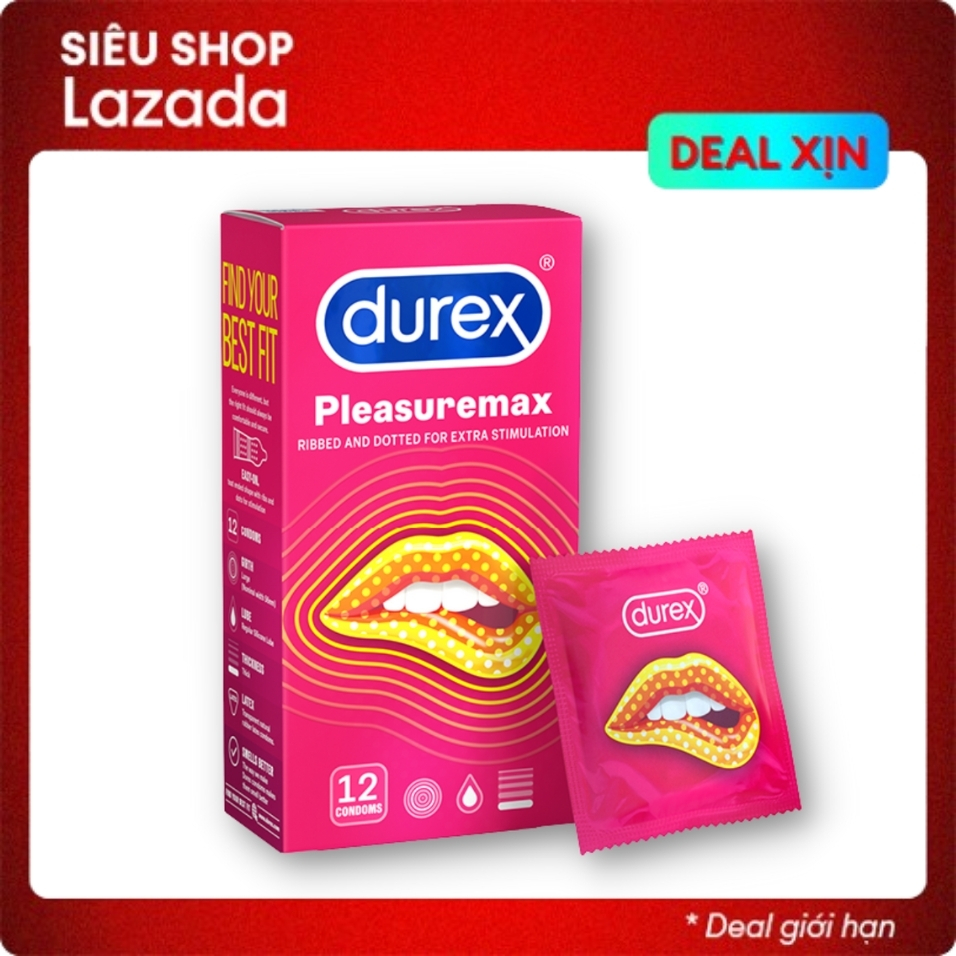 bao cao su nam có gai durex pleasuremax tăng khoái cảm - hộp 12 bcs 03 hộp