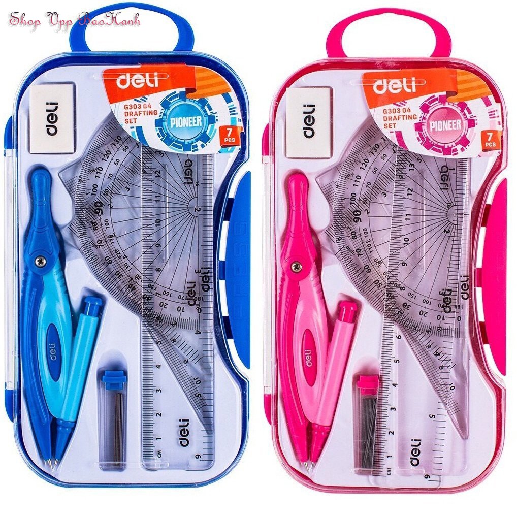 Bộ dụng cụ học sinh 7 món eke, compa deli g30304-freeship