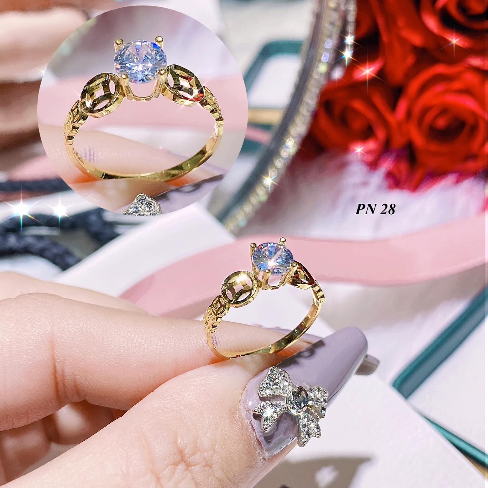 Nhẫn nữ kim tiền mặt đá chất liệu vàng tây 10k MS28t