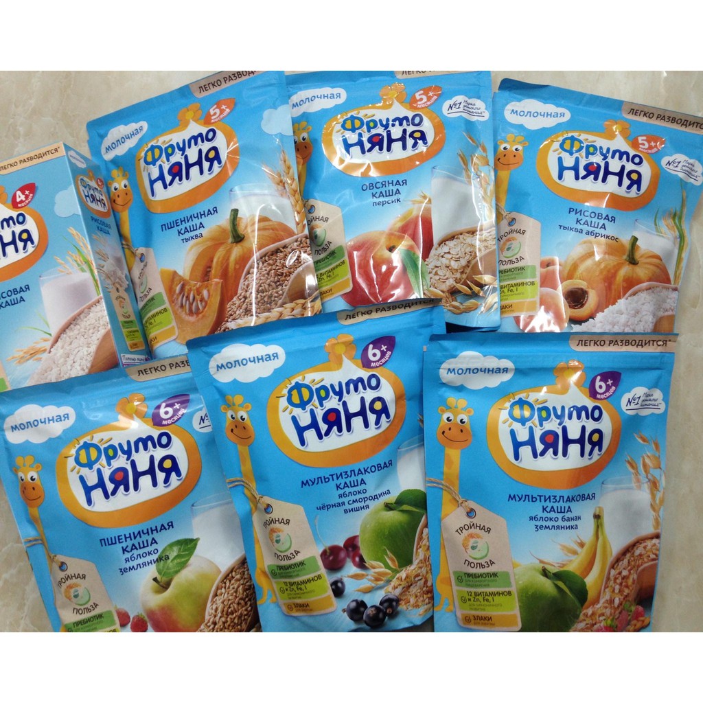 Bột ăn dặm Fruto Nga đủ vị cho bé từ 4m+ nhiều vị: gạo sữa 4m, bí đỏ mơ sữa 5m, bí đỏ gạo nứt sữa 5m