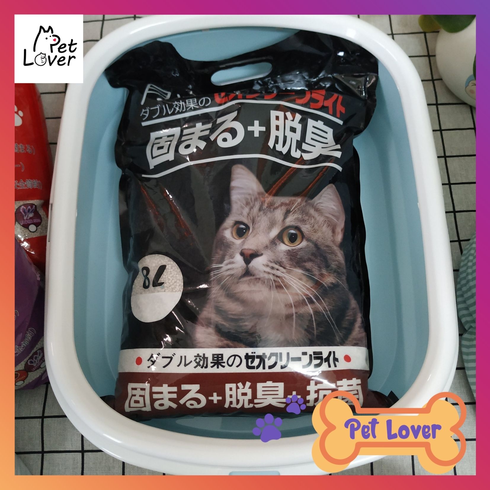 Combo cát + khay vệ sinh cho mèo, cát Samcat 8L, chậu vệ sinh cho mèo, tặng kèm xẻng, chắc chắn, sạch sẽ - petlover