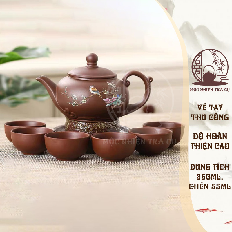 Ấm trà tử sa vẽ tay họa tiết 3D nổi bật, ấm pha trà tử sa Nghi Hưng phụ kiện bàn trà cao cấp