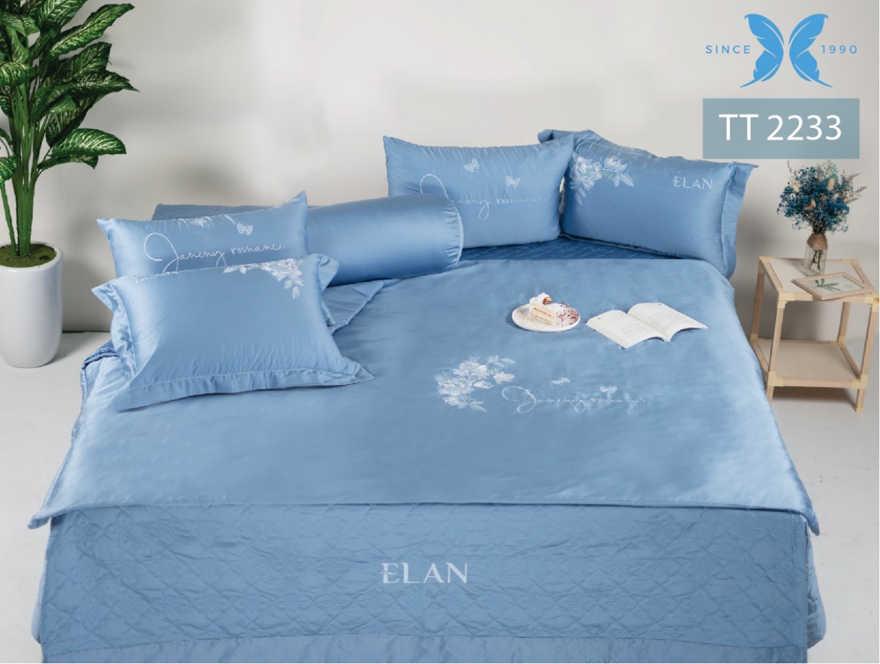 Ga Bộ ELAN Lụa Tơ Tằm cao cấp (Bộ ga 8 món )- Chăn ga cưới 2021