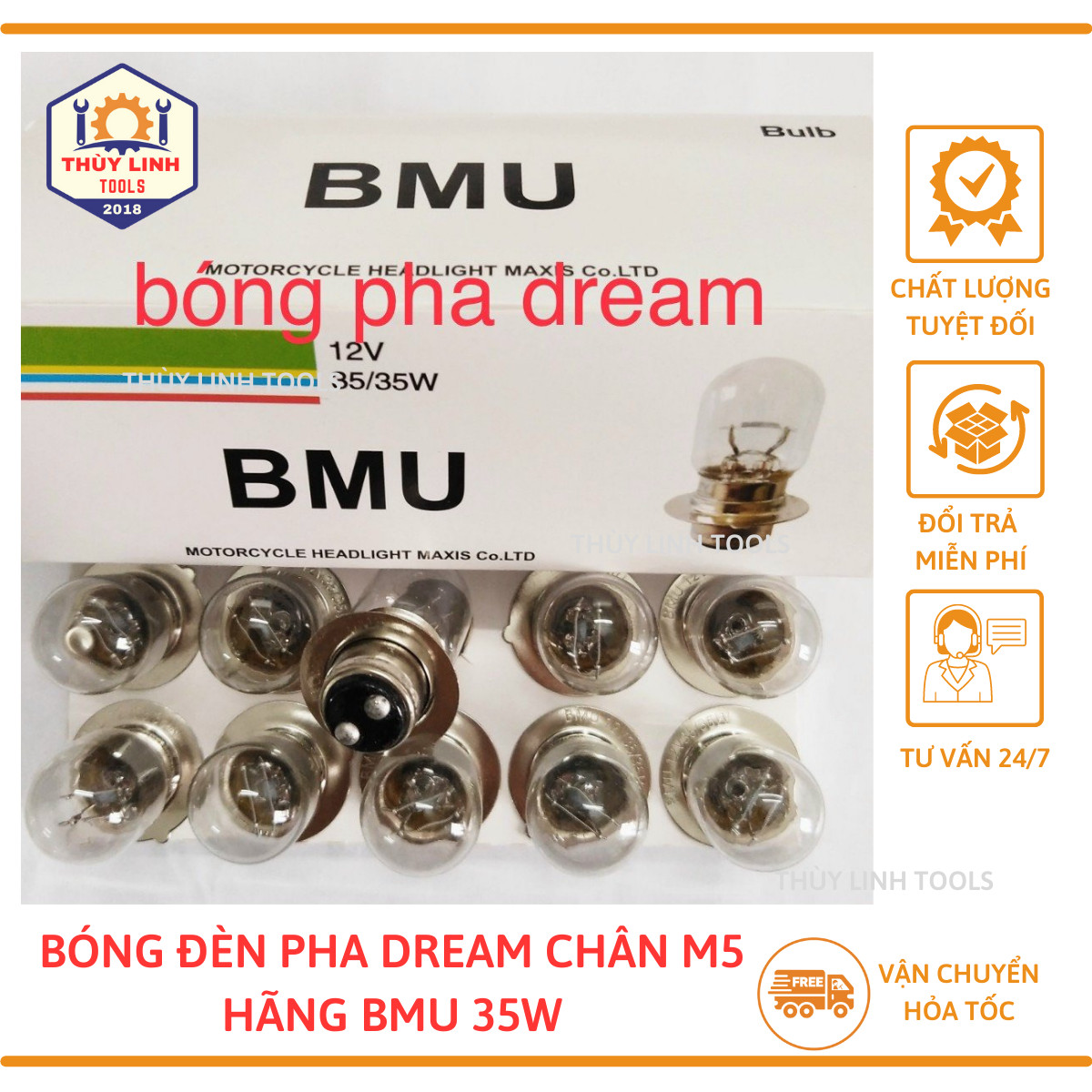 Bóng pha Dream, bóng hậu vàng cho xe máy Dream Thùy Linh Tools