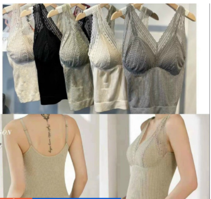 Áo bra ren phối gân dáng dài, áo 2 dây ren có mút ngực sexy