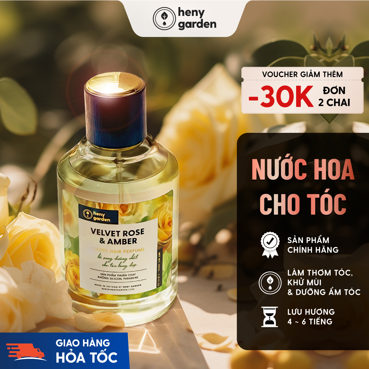  Xịt Thơm Tóc Nước Hoa Tóc Cao Cấp Bổ Sung Dưỡng Tóc 100mL HENY GARDEN - Xịt Dưỡng Thơm Tóc Hương Nước Hoa Lưu Hương Lâu 