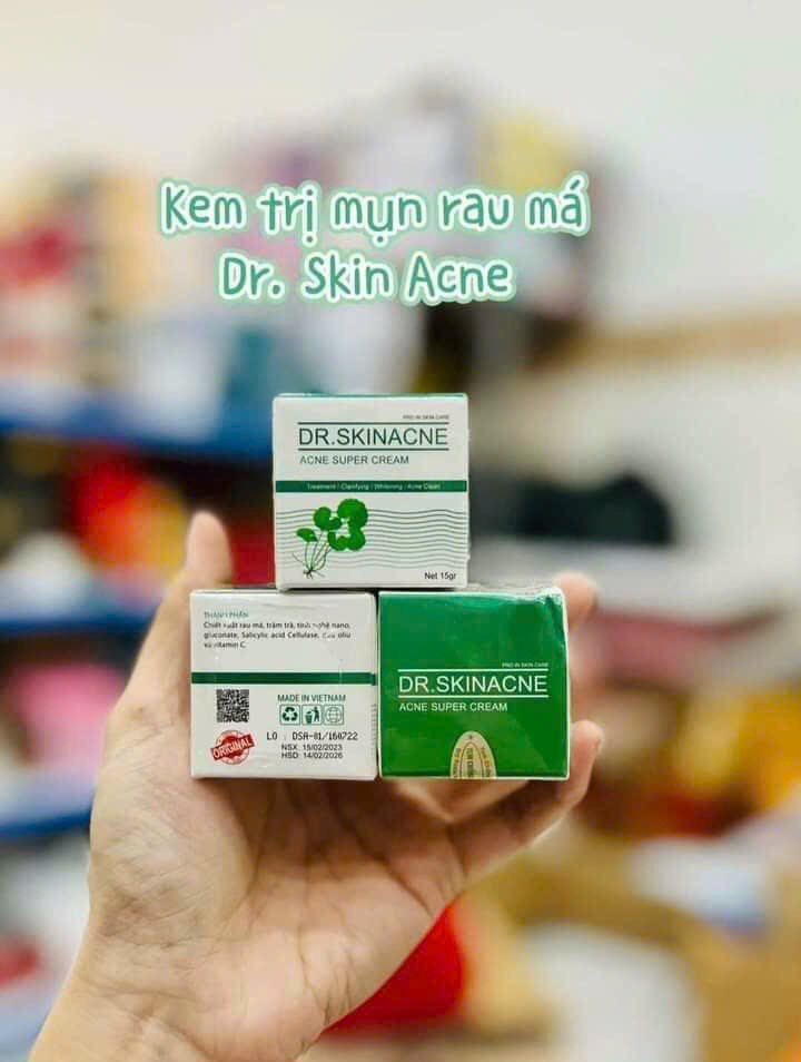 Kem trị mụn mờ thâm DR.Skinacne Rau Má 15g Tinh chất rau má, nọc ong, dầu tràm trà, bột nghệ an toàn hiệu quả
