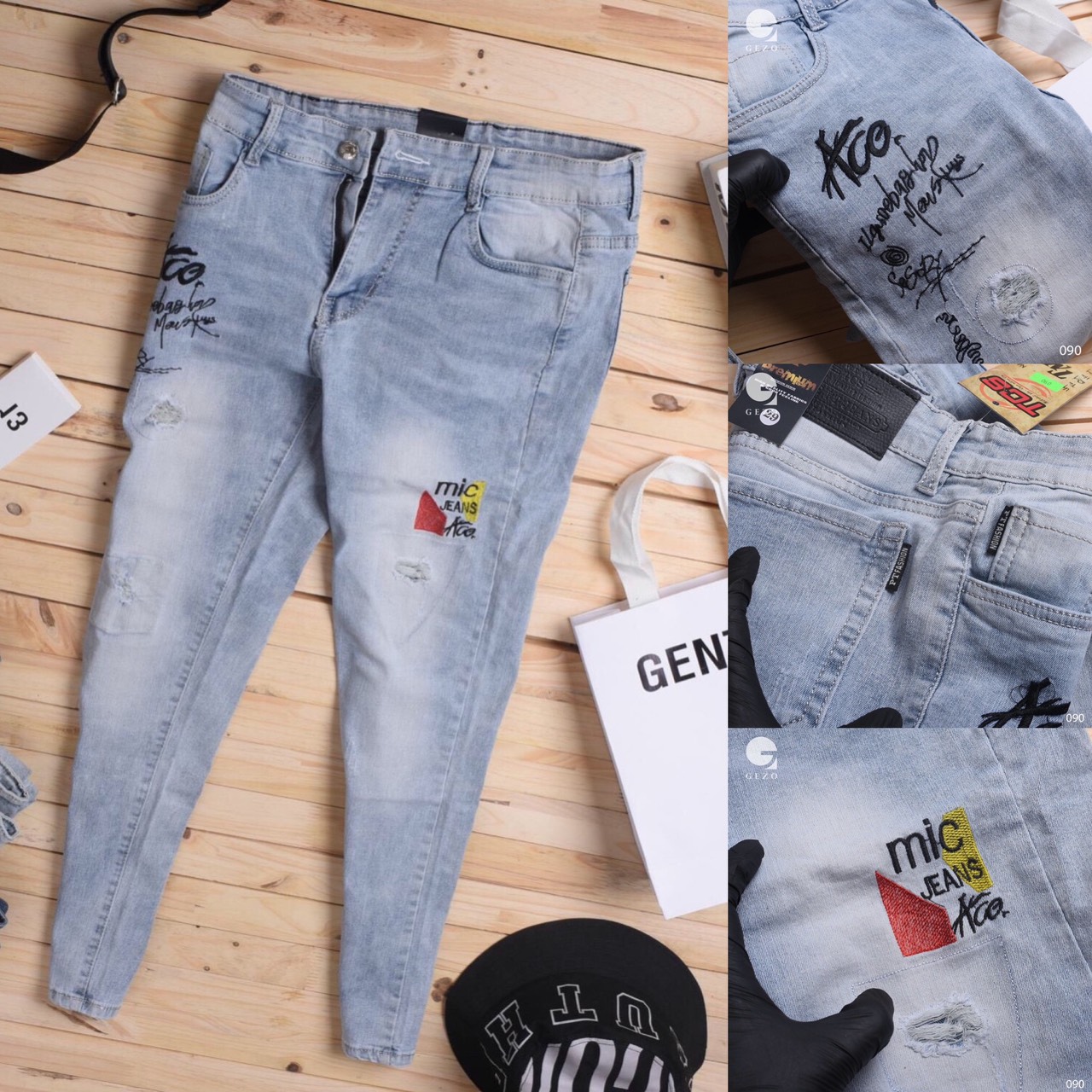 Quần jean nam họa tiết chữ thêu cao cấp,full tem mác, chất liệu jean ,co giãn tốt ,hàng chuẩn shop (ảnh thật shop tự chụp) HOANGKIMFASHION HH22