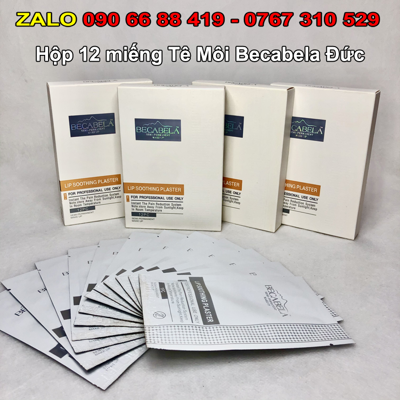 Tê Dán Môi Becabela chính hãng Đức - Tê môi Becabela phun xăm không đau không sưng - Miếng ủ Môi Becabela - Tê miếng cho môi phun xăm Becabela hộp 12 miếng - Tê Becabela giảm đau phun xăm môi
