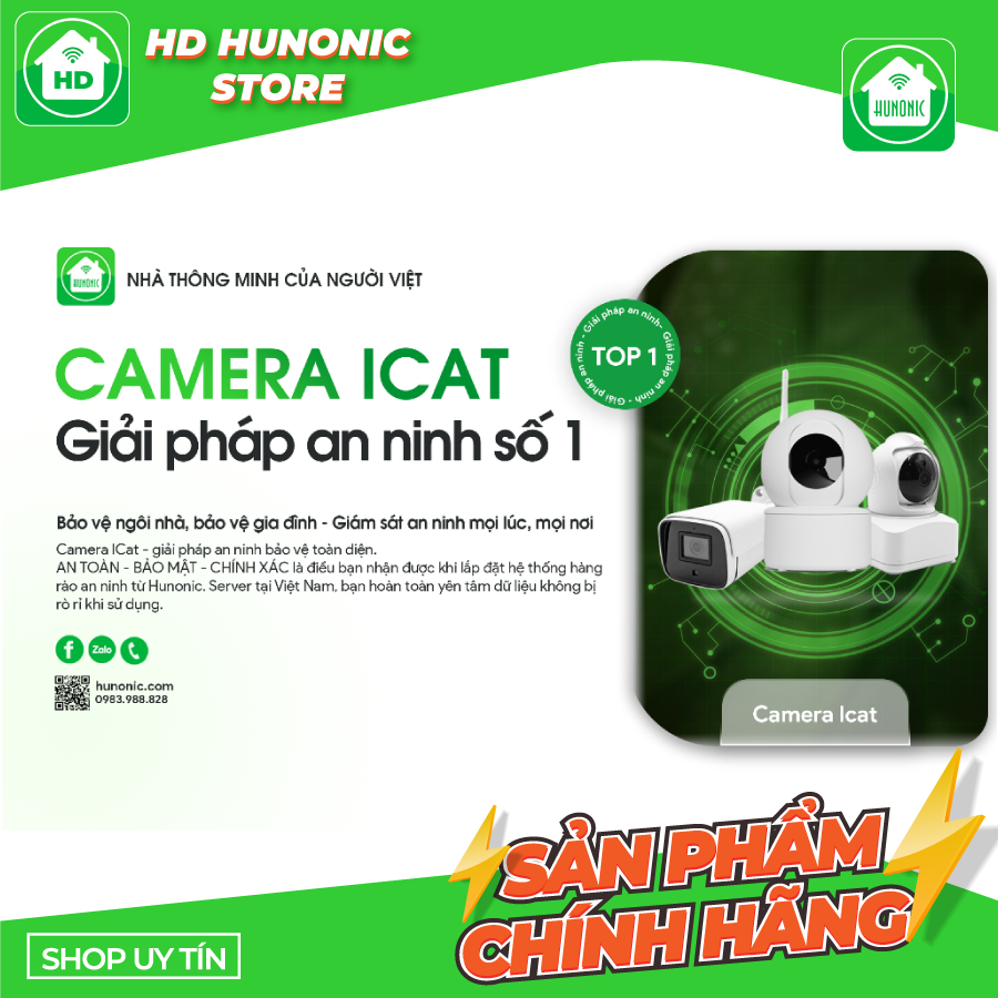 Camera wifi, camera thông minh ngoài trời hunonic icat outdoor xoay 360 độ, màu trắng, thiết bị điện thông minh, mẫu mã đẹp, sang trọng
