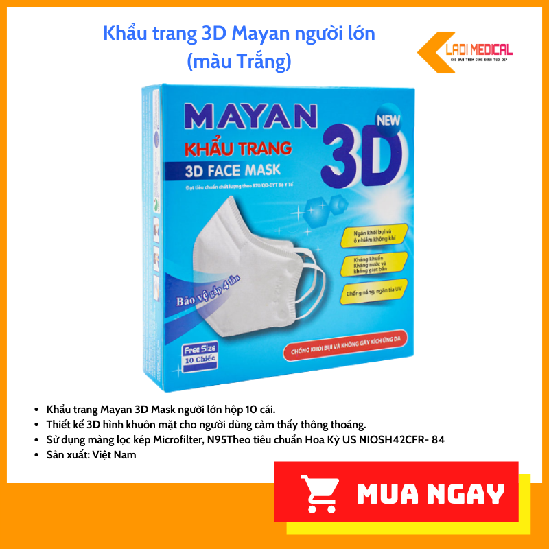 Khẩu trang Mayan 3D người lớn hộp 10 cái