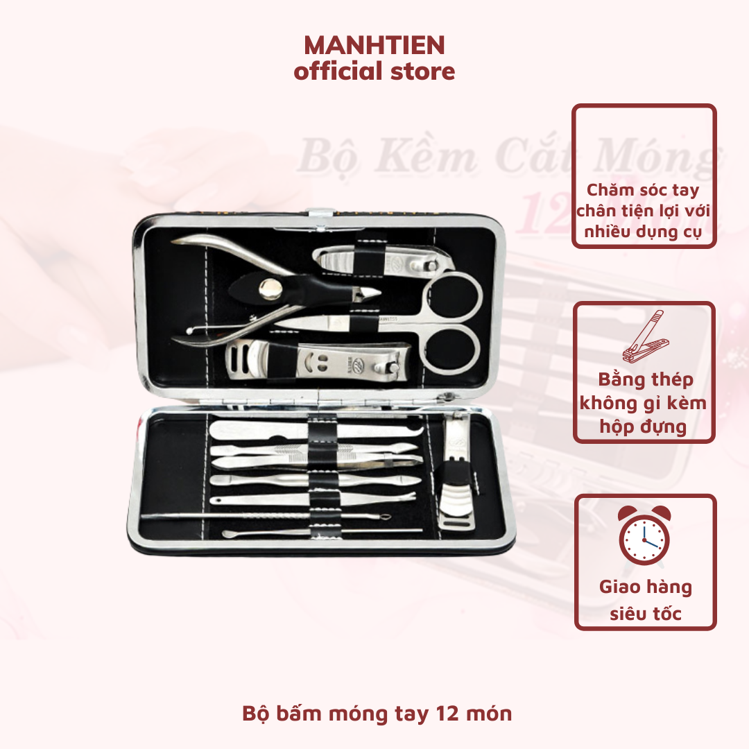 Bộ bấm móng tay 12 món DTM, dụng cụ bấm móng tay, kiềm cắt móng cao cấp bằng thép không gỉ kèm hộp - DTM Store