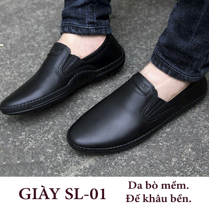 Giày lười nam công sở đế khâu cao cấp Da bò nguyên miếng Màu đen - Giày tây nam Sang trọng lịch sự dễ phối đồ bảo hành 12 tháng
