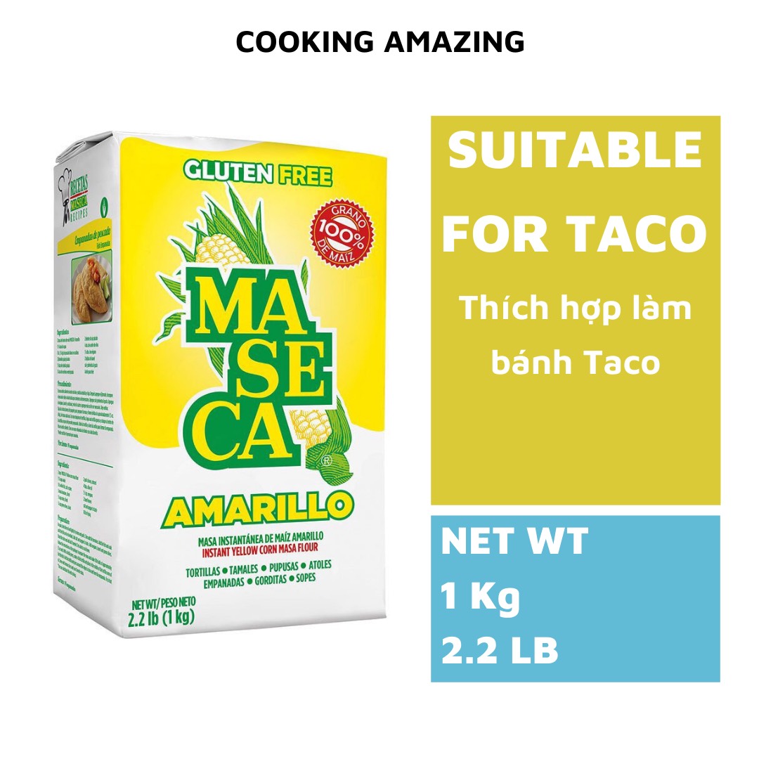 10 gói bột bắp vàng maseca yellow corn masa flour, làm bánh tortilla, gói 1kg - usa