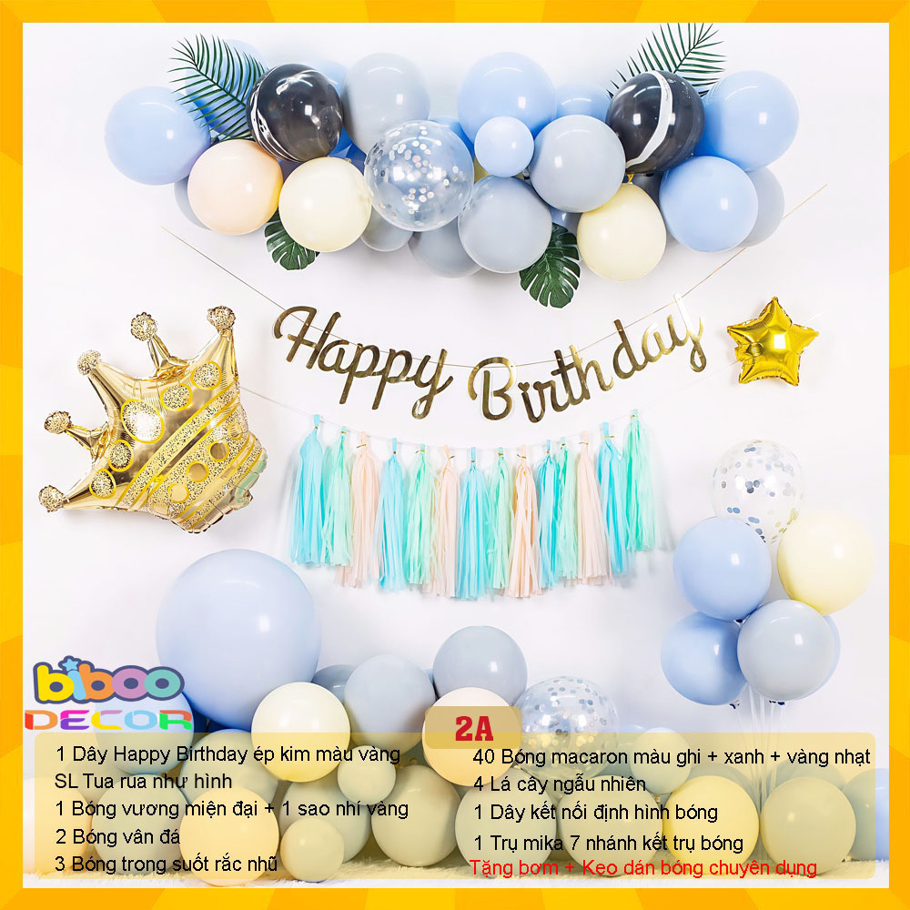 [TẶNG NGAY BÓNG TUỔI] Combo set bóng bay trang trí sinh nhật, trang trí thôi nôi, trang trí đầy tháng bé trai bé gái - BiBoo Decor 2A